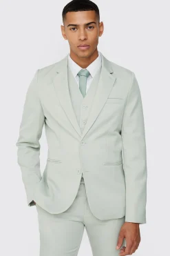 Textured Slim Single Breasted Suit Jacket | BoohooMAN UK