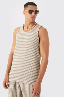 Textured Stripe Vest | BoohooMAN UK