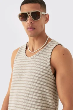 Textured Stripe Vest | BoohooMAN UK