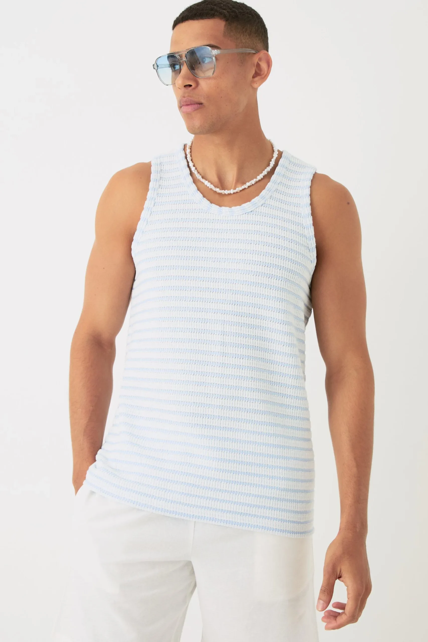 Textured Stripe Vest | BoohooMAN UK