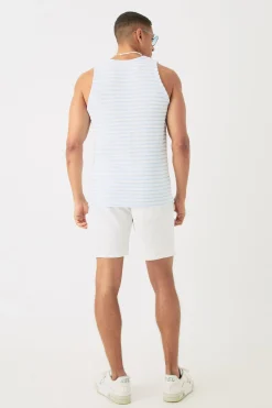 Textured Stripe Vest | BoohooMAN UK