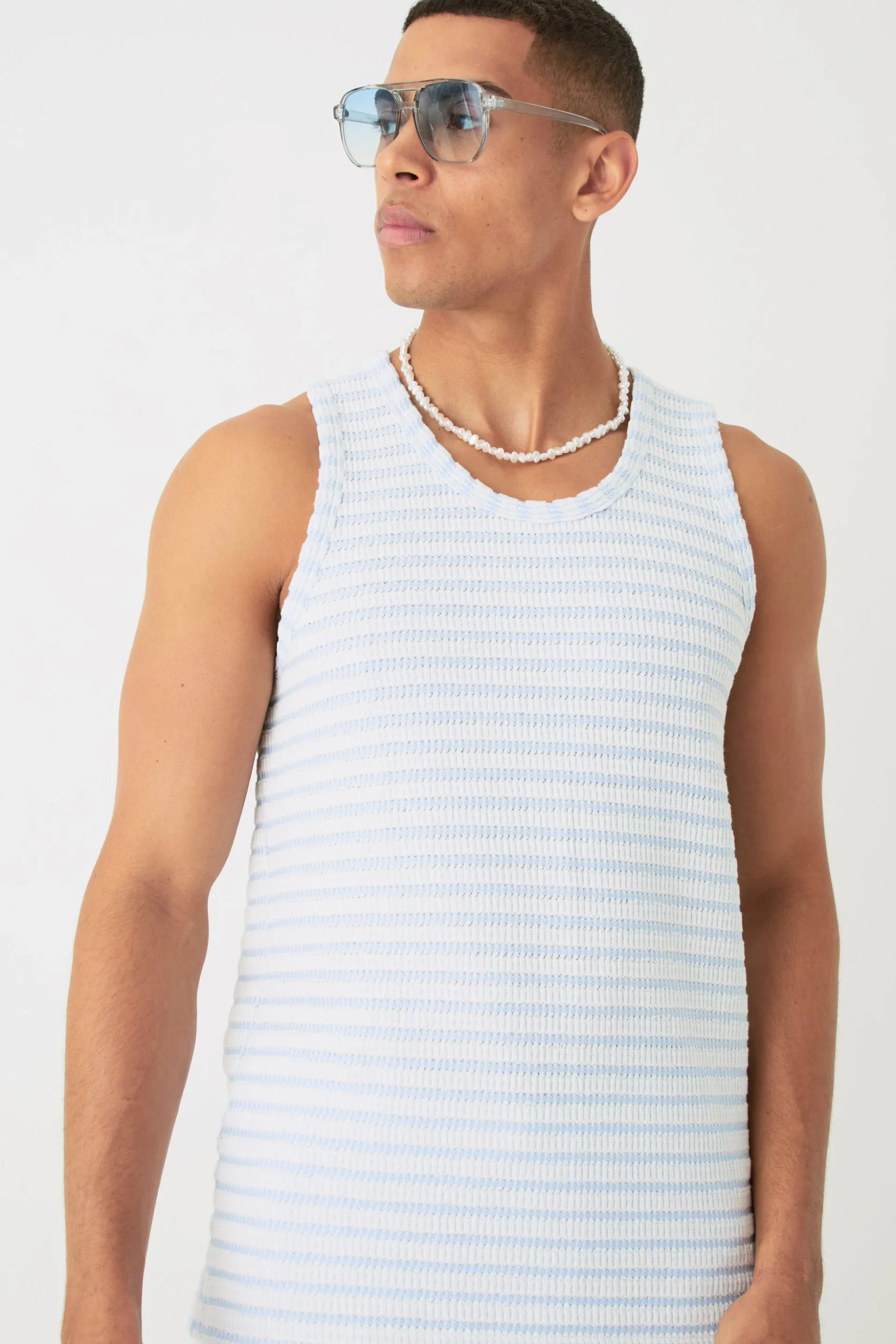 Textured Stripe Vest | BoohooMAN UK