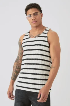 Textured Striped Vest | BoohooMAN UK