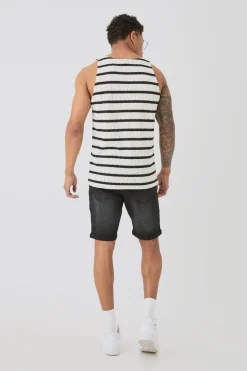Textured Striped Vest | BoohooMAN UK