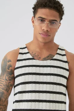 Textured Striped Vest | BoohooMAN UK