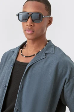 Textured Washed Dropped Shoulder Revere Shirt | BoohooMAN UK