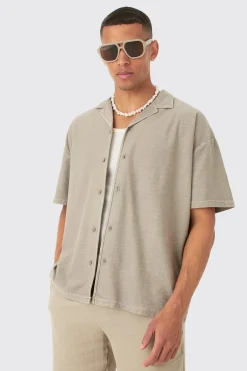 Textured Washed Dropped Shoulder Revere Shirt | BoohooMAN UK