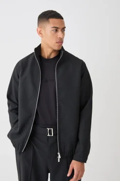 Textured Zip Up Smart Jacket | BoohooMAN UK