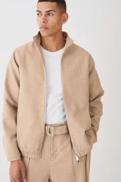 Textured Zip Up Smart Jacket | BoohooMAN UK