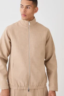 Textured Zip Up Smart Jacket | BoohooMAN UK
