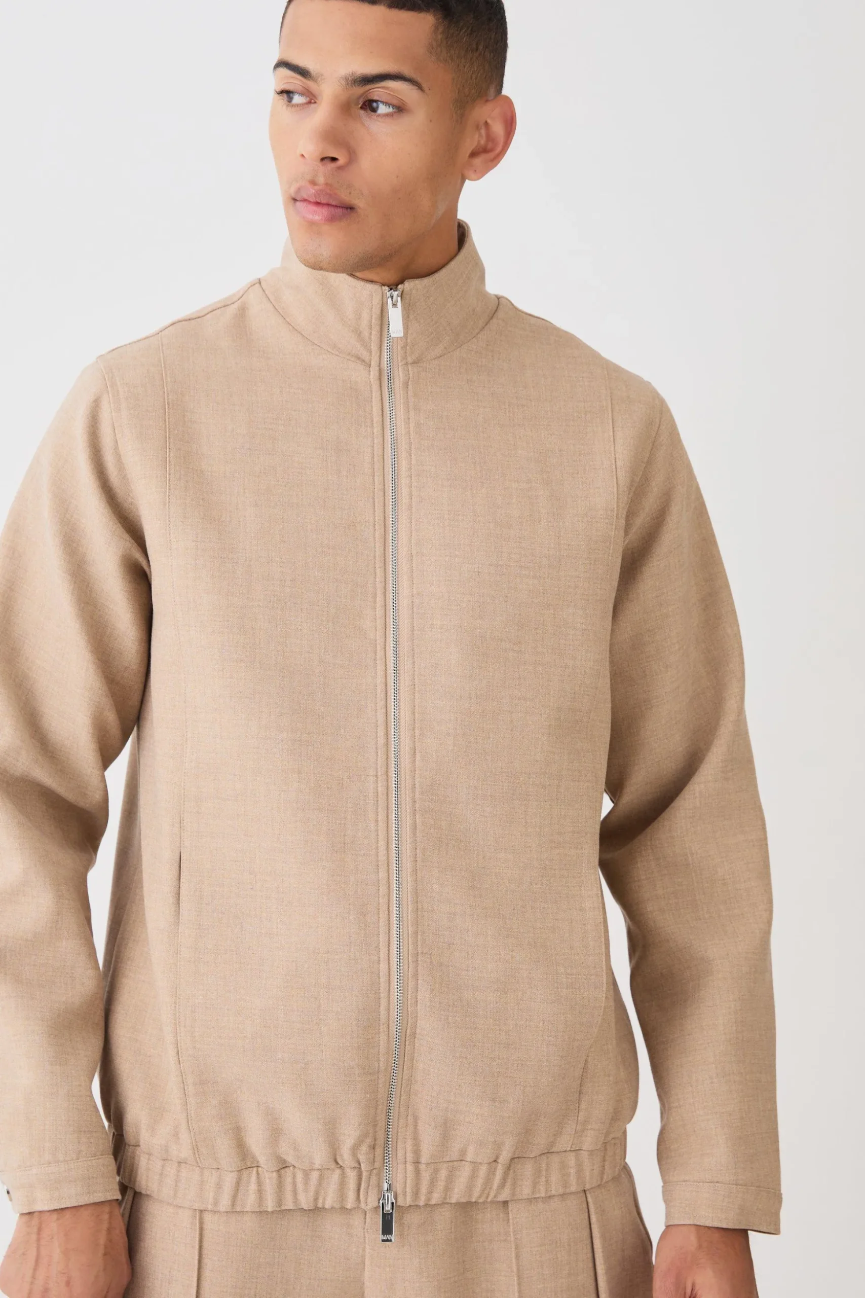 Textured Zip Up Smart Jacket | BoohooMAN UK