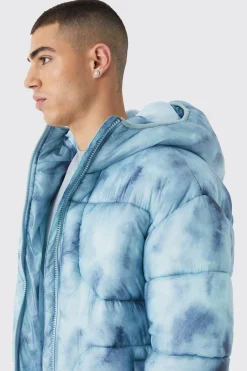 Tie Dye Quilted Puffer With Hood | BoohooMAN UK