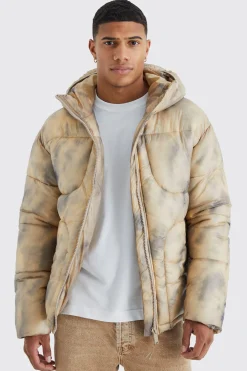 Tie Dye Quilted Puffer With Hood | BoohooMAN UK