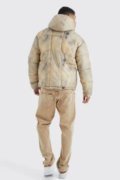 Tie Dye Quilted Puffer With Hood | BoohooMAN UK