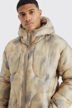 Tie Dye Quilted Puffer With Hood | BoohooMAN UK