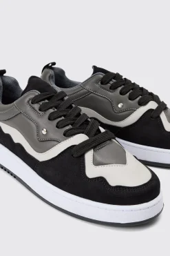 Tonal Chunky Trainers In Black | BoohooMAN UK