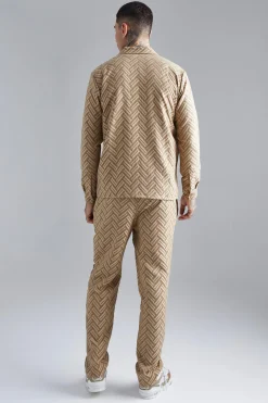 Tonal Geo Smart Straight Trouser | BoohooMAN UK