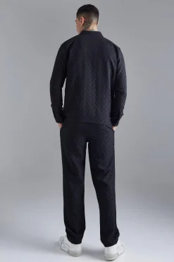 Tonal Geo Smart Zip Overshirt | BoohooMAN UK