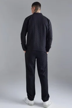 Tonal Geo Smart Zip Set | BoohooMAN UK