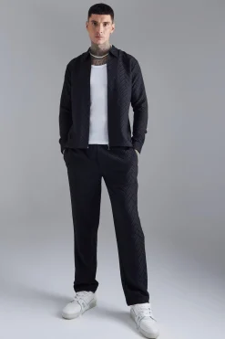Tonal Geo Smart Zip Set | BoohooMAN UK