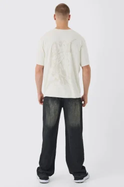 Tonal Renaissance Back Print Washed T-Shirt | BoohooMAN UK