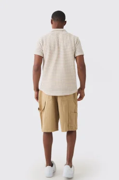 Tonal Stripe Open Stitch Resort Shirt | BoohooMAN UK