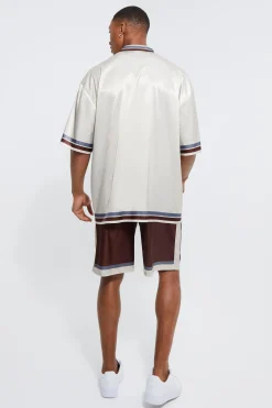 Toosii Boxy Oversized Satin Graphic Shirt And Shorts | BoohooMAN UK