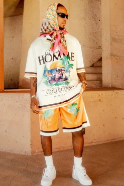 Toosii Boxy Oversized Satin Graphic Shirt And Shorts | BoohooMAN UK