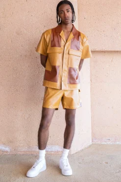 Toosii Short Sleeve Boxy Pu Shirt And Short Set | BoohooMAN UK