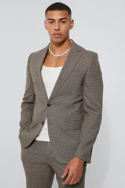 Toosii Skinny Single Breasted Dogstooth Suit Jacket | BoohooMAN UK