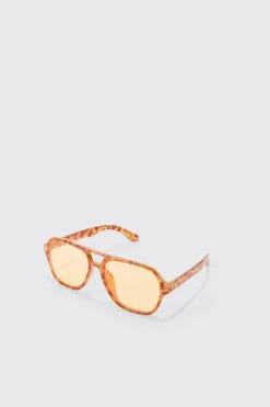 Tortoise Aviator Sunglasses In Brown | BoohooMAN UK
