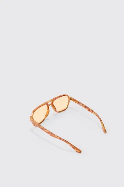 Tortoise Aviator Sunglasses In Brown | BoohooMAN UK