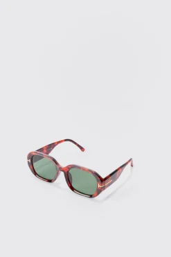 Tortoise Hexagonal Sunglasses In Brown | BoohooMAN UK