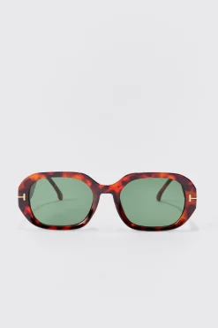 Tortoise Hexagonal Sunglasses In Brown | BoohooMAN UK