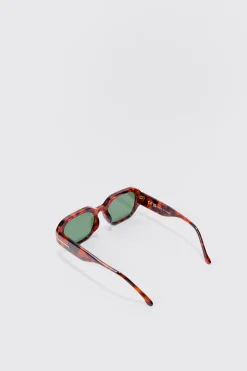 Tortoise Hexagonal Sunglasses In Brown | BoohooMAN UK