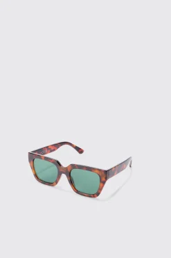 Tortoise Square Frame Sunglasses In Brown | BoohooMAN UK