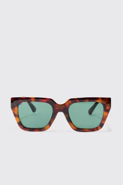 Tortoise Square Frame Sunglasses In Brown | BoohooMAN UK