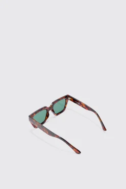 Tortoise Square Frame Sunglasses In Brown | BoohooMAN UK