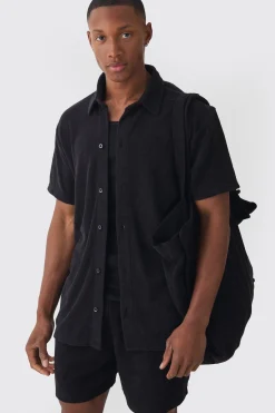 Towelling 3 Piece Shirt, Short & Tote Set | BoohooMAN UK