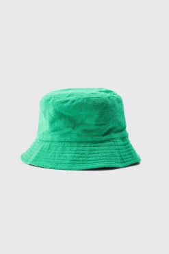 Towelling Bucket Hat In Green | BoohooMAN UK