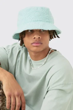 Towelling Bucket Hat In Light Blue | BoohooMAN UK
