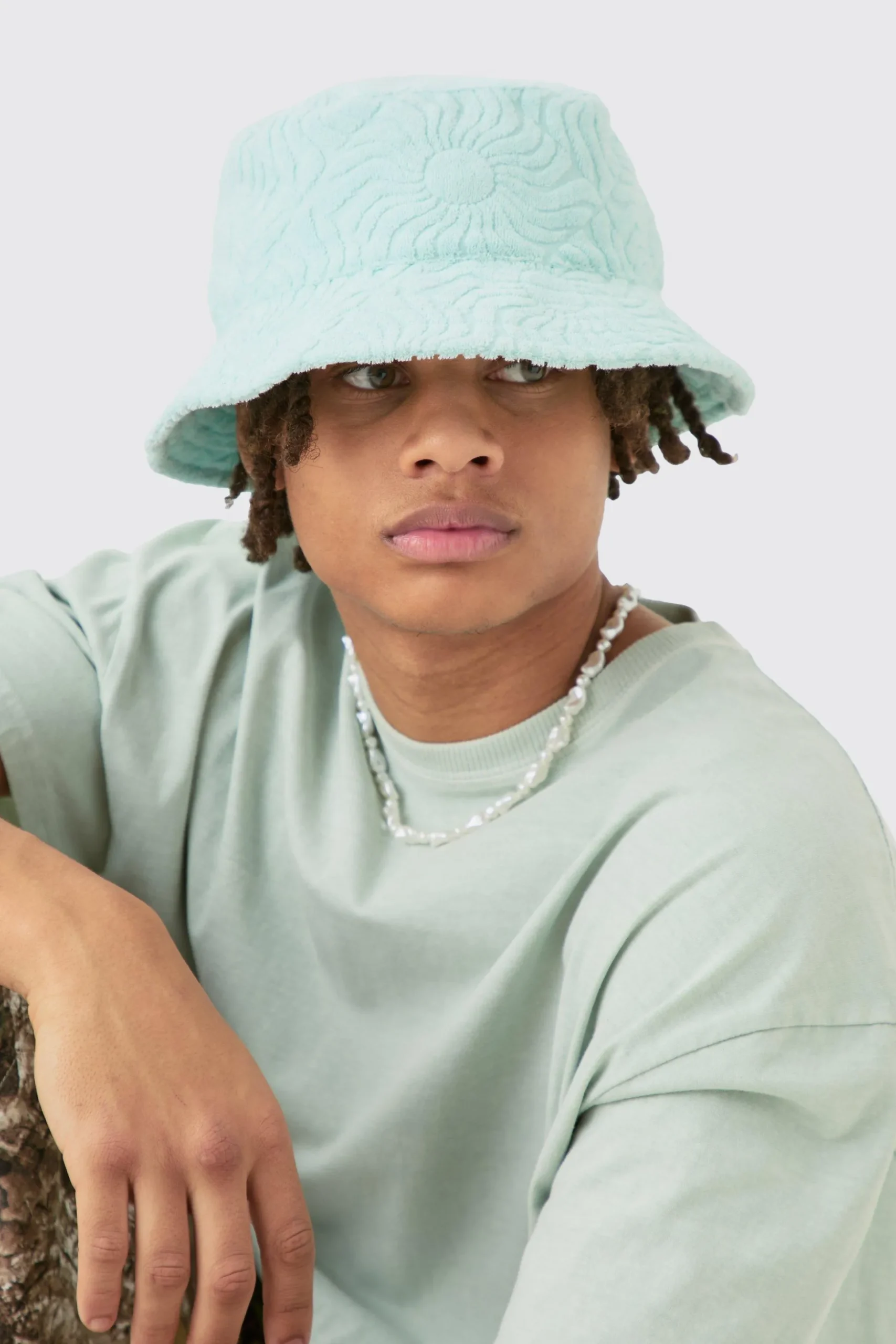Towelling Bucket Hat In Light Blue | BoohooMAN UK