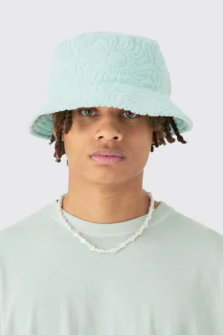 Towelling Bucket Hat In Light Blue | BoohooMAN UK