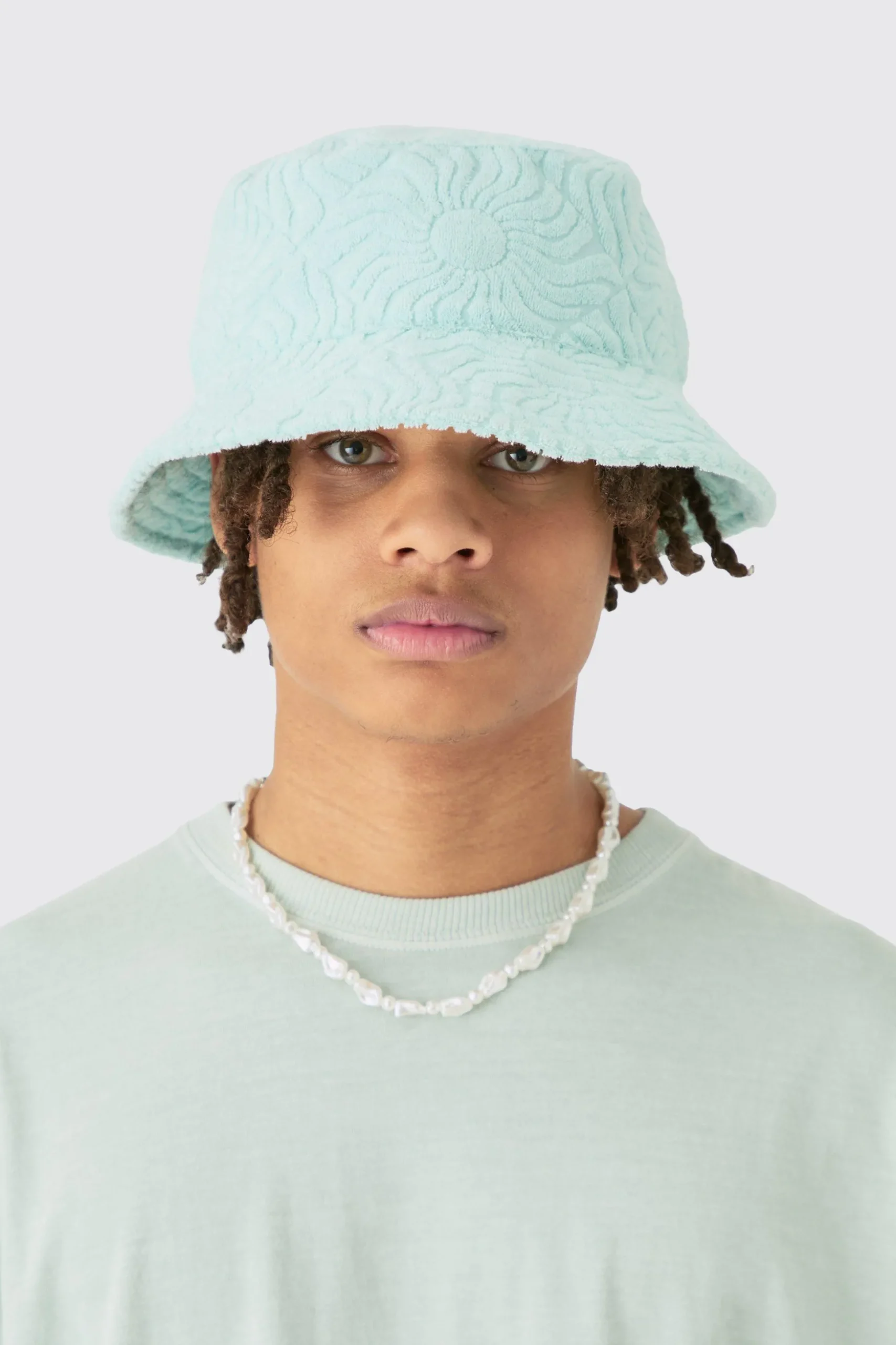 Towelling Bucket Hat In Light Blue | BoohooMAN UK