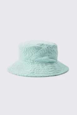 Towelling Bucket Hat In Light Blue | BoohooMAN UK