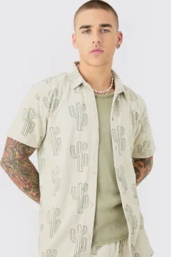 Towelling Cactus Shirt & Short Set | BoohooMAN UK