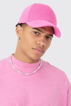 Towelling Cap In Pink | BoohooMAN UK