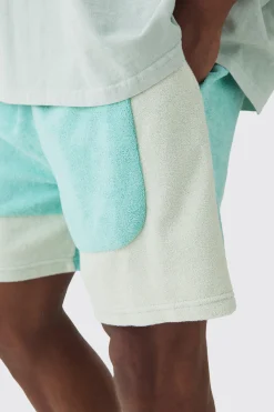 Towelling Colour Block Short | BoohooMAN UK