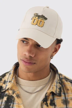 Towelling Graphic Cap In Beige | BoohooMAN UK