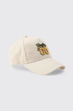 Towelling Graphic Cap In Beige | BoohooMAN UK